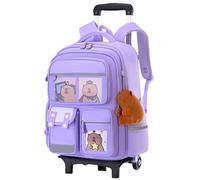 Obelunrp Mochila enrollable para niños, 11.8x6.3x16.1 pulgadas Mochila Capybara con ruedas y mango de tirón, bolsas para niños con ruedas para niñas para (púrpura)