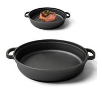 Obelunrp Sartén de hierro fundido, 22 cm redonda de bandeja de hierro fundido antiadherente con 2 manijas para gas, electricidad, inducción y horno, superficie plana, sartén, frito