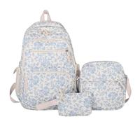 Obelunrp Set de mochila floral, 3pcs/set dejó una mochila impresa floral con bolsa de mensajero y estuche de lápiz, sacos de libros suaves para la escuela de niñas, viajes, camping (azul)