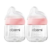 Oberni Biberón de PP (polipropileno), botellas de leche extracentradas con tetina tamaño S para recién nacidos 0+ moate, 150 ml/rosa/2 unidades