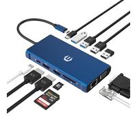 OBERSTER Base de Acoplamiento USB C, 12 en 1 Triple Pantalla HUB con 2 x 4K HDMI, VGA, 2 Puertos USB 3.0, USB C Gigabit Ethernet (1 Gbps), Compatible con Windows, portátil