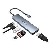 OBERSTER Hub USB C 6 en 1, adaptador USB C a USB, dongle multipuerto USB C con HDMI 4K, 3 USB 3.0, lector de tarjetas SD/TF para sistemas Windows, Linux, Mac OS