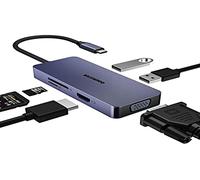 OBERSTER Hub USB C, 6 en 1 USB C Adaptador HDMI VGA Dual Monitor USB C con 4k HDMI, VGA, USB A, USB 2.0, Lector de Tarjetas SD/TF Multipuerto USB C Dock para MacBook Pro/Air, DELL/HP/Lenovo (HB101)