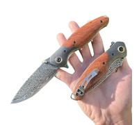 Obespina Cuchillo plegable hoja acero damasco negro lujo camping mango madera edc corte afilado artesanía colección exterior regalo hombre bushcraft sólido forja rodamiento bolas
