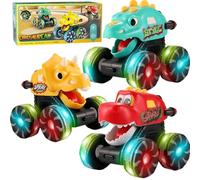 OBEST 3 Coches de Juguete de Dinosaurios, Press-and-Go Monster Truck de 1 año Niños, Vehículo Luminoso Dinosaurio, Coche Carreras para Niños y Niñas, Monster Trucks Regalo para de 1, 2, 3, 4 Años