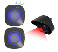 OBEST Alarma del Sensor Movimiento con Sonido Alarma y Indicador LED, Puerta Ventana Alarma Antirrobo 1 Transmisor y 2 Receptor, 38 Melodías, 4 Niveles de Volumen, 200m Detector Movimiento Infrarrojo