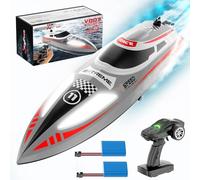 OBEST Barco RC de carreras con mando a distancia LED, 30 km/h, velocidad alta, 2 acciones, modo piloto automático, impermeable