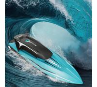 OBEST Barco teledirigido 2,4 GHz, 20 km/h, lancha teledirigida con Luces, 2 baterías, anticolisión, para Piscinas, Lagos y estanques, Ideal para Adultos y niños