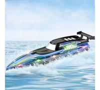 OBEST Barco Teledirigido, RC Barco Alta Velocidad con Luces LED, 2,4 GHz Barcos de Carreras para Piscinas y Lagos con 2 Baterías Recargables, Control Remote Lancha Eléctrico Regalo para Niños y Adulto