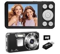OBEST Cámara digital 4K 64 GB, 64 MP, enfoque automático, cámara fotográfica con pantalla LCD de 2,8 pulgadas, cámara compacta con zoom digital de 18 x, cámara compacta de 2000 mAh, portátil para