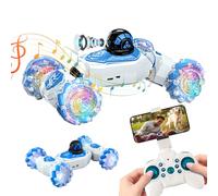 OBEST Coche Teledirigido con WiFi Camara 1080P, 4WD Coche Acrobacias Control Remoto con Luz Intermitente Música, RC Coche Deriva Rotación 360° Transformar con un Clic, Juguete Niños Regalos Navidad