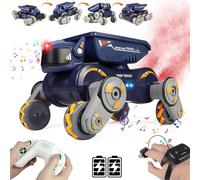 OBEST Coche Teledirigido para Niños,Vehículo de Acrobacias 4WD, 2.4 GHz,Tanque de Deformación RC,Vehículo de Transporte,Rotación de 360°, Perro Robot con Spray,Luz,Música,Juguete de Coche