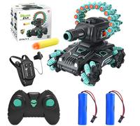 OBEST Coche Teledirigido RC Blindado Acrobacias, 4WD RC Spray Tanque Juguete, 360° Giratorio Remote Coche con Sensor Gestos para Niños, Pistola Motorizada de Dardos, Compatible con Dardos Nerf