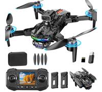 OBEST Drone con cámara y pantalla de control RC Grip, Drone de motor sin escobillas con luces RGB, Quadcopter plegable de doble cámara 1080P para adultos y niños