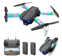 OBEST Drones con Camara 1080P Adultos con Luz LED Colores, WIFI FPV Plegable RC Drone Modo sin Cabeza Giro 360° Foto Gesto 2 Batería20 Mins Despegue/aterrizaje un clic, Regalos Navidad Juguetes