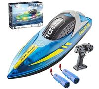 OBEST Ferngesteuertes Boot mit Lichtern 2.4GHz RC Boot Ferngesteuertes Rennboot 2 Batterien Boote ferngesteuert für Kinder AB 6 7 8 9 10 Spielzeug Geschenke für Kinder
