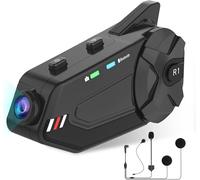 OBEST Intercomunicador Bluetooth, casco de motocicleta, intercomunicador con cámara de 1080p, 1000M 6 Riders Group Intercomunicador, con tarjeta FM, Bluetooth 5.0/64G TF/2-en-1 micrófono/IP65