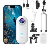 OBEST Mini Cámara Deportiva 4K 360 Camara Acción, Camara Casco Moto Bodycam Esqui Skate POV Camera, Magnético WiFi Vlog Action CAM Corporal Video, Camara Buceo Impermeable, Acc Multifuncion Blanco