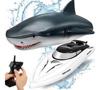 OBEST RC Barco Teledirigido 2.4GHZ con Control Remoto, 2 en 1 Flexible, Lancha Tiburón RáPida, Recargable, Juguete EléCtrico de Piscina Agua para NiñOs