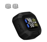 OBEST Sistema de control de presión de neumáticos TPMS con 2 sensores externos plateados, comprobador inalámbrico de temperatura de los neumáticos, pantalla LCD, sistema de alarma para coche,