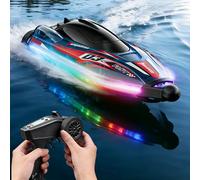 OBEST Teledirigido Barco Control Remote Brusstenless, 2,4 GHz Barco de Carreras Alta Velocidad, Boats RC con Luz Led, Impermeable y Anti-vuelco, Giro de 360° Juguete de Agua Ideal para Niños y Niñas
