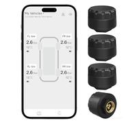 OBEST TPMS Sistema de Control de Presión de Neumáticos con 4 Sensores Externos, Inalámbrica Aplicación Bluetooth Inteligente, Detector de Temperatura, Compatible con iOS y Andro