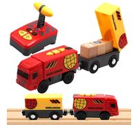 OBEST Tren de ferrocarril eléctrico RC juguete de tren de madera, locomotora compatible con rieles de madera para niños, tren de juguete, juguete para niños a partir de 3 años