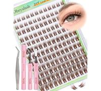 Obeyalash Brown Lash Clusters Kit PestañAs Postizas 144pcs Eyelashes Pegamento PestañAs Pelo a Pelo C Curl Clear Band Eyelash Lashes With Bond and Seal 8-16mm DIY at Home (FD29)