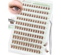 Obeyalash Pestañas autoadhesivas marrones en racimo, pestañas prepegadas a presión, no necesita pegamento, extensiones de pestañas de aspecto natural con pinzas (YL09)