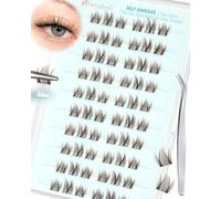 Obeyalash Pestañas marrones autoadhesivas, pestañas naturales en racimo, juego de extensiones marrones con pinzas C Curl Press on Lashes Cluster sin pegamento para bricolaje en casa (XYT)