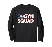 OBGYN Nurse Patriotic 4th of July American Flag Healthcare Manga Larga