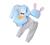 OBiQuzz Bebé Niña Manga Larga Pascua Carta Conejo Estampados Mameluco Mono Pantalones Rayas Sombrero Trajes Daddys Girl Bebé, azul, 6-9 meses