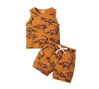 OBiQuzz Bebé Recién Nacido Bebé Sin Mangas Dinosaurio Impresión Chaleco Y Pantalones Cortos Traje 2PC Ropa de Fiesta Niño, amarillo, 18-24 meses