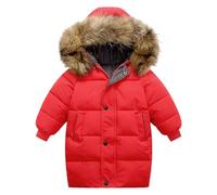 OBiQuzz Boys Girls Middle And Large Children Winter Big Hairy Collar In The Long Thickened Down Cotton Jacket Winter Jacket Baby Snow suit, rojo, 3-4 años