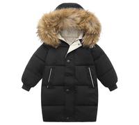 OBiQuzz Boys Girls Middle And Large Children Winter Big Hairy Collar In The Long Thickened Down Cotton Jacket Winter Jacket Baby Snow suit, Negro , 18-24 meses