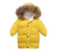 OBiQuzz Boys Girls Middle And Large Children Winter Big Hairy Collar In The Long Thickened Down Cotton Jacket Winter Jacket Baby Snow suit, amarillo, 3-4 años