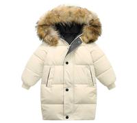 OBiQuzz Boys Girls Middle And Large Children Winter Big Hairy Collar In The Long Thickened Down Cotton Jacket Winter Jacket Baby Snow suit, beige, 6-7 años