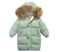 OBiQuzz Boys Girls Middle And Large Children Winter Big Hairy Collar In The Long Thickened Down Cotton Jacket Winter Jacket Baby Snow suit, verde, 5-6 años