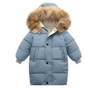 OBiQuzz Boys Girls Middle And Large Children Winter Big Hairy Collar In The Long Thickened Down Cotton Jacket Winter Jacket Baby Snow suit, azul, 5-6 años