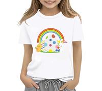 OBiQuzz - Camisa para niño 152 camiseta con diseño de huevos de colores y floral para niñas, cómoda y elegante, camiseta de fitness para niñas, color blanco, 10-11 años, Blanco., 10-11 Años