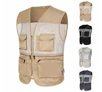 OBiQuzz Chaleco de pesca para hombre al aire libre - Chaleco informal de malla para deportes al aire libre, ligero, transpirable, chaleco de trabajo, trekking, senderismo, fotografía, chaleco de