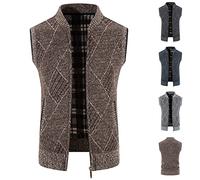 OBiQuzz Chaleco de punto sin mangas para hombre, ligero, cuello alto, tallas grandes, chalecos de invierno, sin mangas, chaleco de trabajo, chaleco de trabajo, chaleco de ocio, chaqueta de pesca al