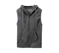 OBiQuzz Chaleco softshell para hombre con capucha, chaleco para correr con bolsillos, sudadera sin mangas, chaleco deportivo con capucha, chaleco deportivo monocolor, informal, ligero, transpirable,