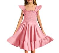 OBiQuzz Cinturón Cadena Elegante Cuello Redondo Vestido de Diario Color Sólido Vestido sin Mangas Turquesa Niña, Rosa., 7-8 años