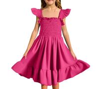 OBiQuzz Cinturón Cadena Elegante Cuello Redondo Vestido de Diario Color Sólido Vestido sin Mangas Turquesa Niña, Rosa intenso., 4-5 años