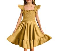 OBiQuzz Cinturón Cadena Elegante Cuello Redondo Vestido de Diario Color Sólido Vestido sin Mangas Turquesa Niña, amarillo, 4-5 años