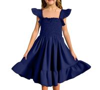 OBiQuzz Cinturón Cadena Elegante Cuello Redondo Vestido de Diario Color Sólido Vestido sin Mangas Turquesa Niña, marine, 9-10 años