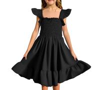 OBiQuzz Cinturón Cadena Elegante Cuello Redondo Vestido de Diario Color Sólido Vestido sin Mangas Turquesa Niña, Negro , 9-10 años