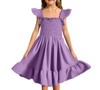 OBiQuzz Cinturón Cadena Elegante Cuello Redondo Vestido de Diario Color Sólido Vestido sin Mangas Turquesa Niña, morado, 13-14 años