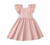 OBiQuzz Colegiala Color sólido volar mangas Volver Pajarita Vestido Cumpleaños Escuela Parque Bebé Niña 74, Rosa., 2-3 años